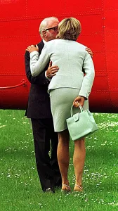 Princess Diana is kissed by Sir Richard Attenborough as she leaves Leicester University Princess Diana is kissed by Sir Richard Attenborough as she leaves Leicester University