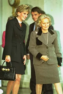 Princess Diana walking beside Madame Bernadette Chirac at the Elysee Palace in in Paris Princess Diana walking beside Madame Bernadette Chirac at the Elysee Palace in in Paris