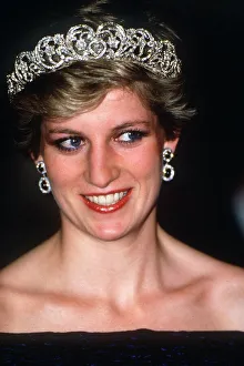 Princess Diana wearing a black dress and tiara attends at a banquet hosted by Princess Diana wearing a black dress and tiara attends at a banquet hosted by