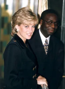 PRINCESS DIANA WEARING A BLACK SUIT ARRIVES AT THE SAVOY THEATRE FOR THE AGM OF THE PRINCESS DIANA WEARING A BLACK SUIT ARRIVES AT THE SAVOY THEATRE FOR THE AGM OF THE