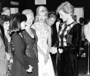 Princess Diana wearing a Catherine Walker dress, meets American actress Sally Field at Princess Diana wearing a Catherine Walker dress, meets American actress Sally Field at