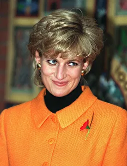Princess Diana, wearing oragne jacket, poppy and black jumper visits Liverpools Womens Princess Diana, wearing oragne jacket, poppy and black jumper visits Liverpools Womens