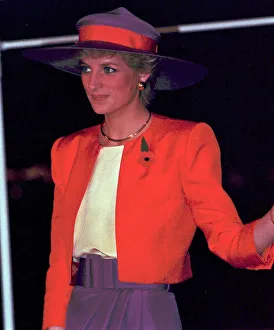 PRINCESS DIANA , WEARING RED JACKET AND PURPLE SKIRT, DURING TOUR OF CHINA AND HONG KONG PRINCESS DIANA , WEARING RED JACKET AND PURPLE SKIRT, DURING TOUR OF CHINA AND HONG KONG