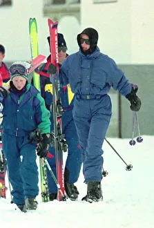 Princess Diana wearing ski-ing outfit and balaclava and sunglasses during a ski-ing Princess Diana wearing ski-ing outfit and balaclava and sunglasses during a ski-ing