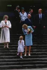 Princesss Diana, Princess of Wales talking to little girl Claire Greoger after she was Princesss Diana, Princess of Wales talking to little girl Claire Greoger after she was