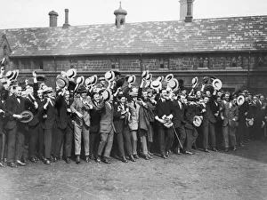 Public School Boys in the grounds of the Chatham Hospital Manchester cheering as Public School Boys in the grounds of the Chatham Hospital Manchester cheering as