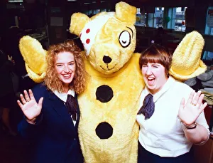 Pudsey Bear with Gazette staff Yvonne White and Lynn McMahon. 17th November 1992 Pudsey Bear with Gazette staff Yvonne White and Lynn McMahon. 17th November 1992