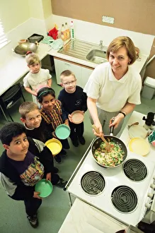 Pupils at Abingdon Road Infants School, Middlesbrough, in the special kitchen learn about Pupils at Abingdon Road Infants School, Middlesbrough, in the special kitchen learn about