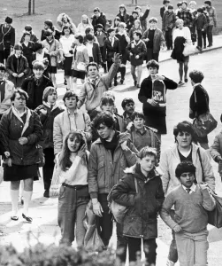 Pupils seen here leaving Whitley Abbey School, Coventry at the end of the academic day Pupils seen here leaving Whitley Abbey School, Coventry at the end of the academic day