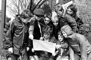 Putting their heads together during a Scouts sponsored walk Putting their heads together during a Scouts sponsored walk