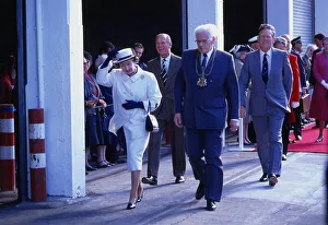 Queen Elizabeth II August 1988 holding on to her hat while Prince Philip Duke of Queen Elizabeth II August 1988 holding on to her hat while Prince Philip Duke of