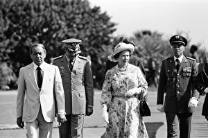 Queen Elizabeth II leaving Morocco. The Queen is accompanied by King Hassan II Queen Elizabeth II leaving Morocco. The Queen is accompanied by King Hassan II