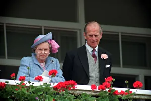 Queen Elizabeth II and Prince Philip watching the Derby horse race. June 1991 Queen Elizabeth II and Prince Philip watching the Derby horse race. June 1991