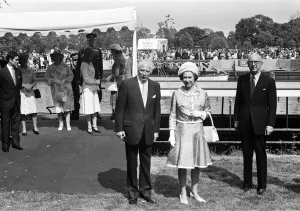 Queen Elizabeth II visits Bancroft Gardens, Stratford-upon-Avon, Warwickshire Queen Elizabeth II visits Bancroft Gardens, Stratford-upon-Avon, Warwickshire