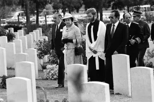 Queen Elizabeth II visits Massicault War Cemetery in Tunis, Tunisia. 21st October 1980 Queen Elizabeth II visits Massicault War Cemetery in Tunis, Tunisia. 21st October 1980