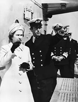 Queen Elizabeth and Prince Charles touring the warship HMS Norfolk, the 6 Queen Elizabeth and Prince Charles touring the warship HMS Norfolk, the 6