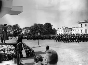 Queen Elizabeth at Sandhurst Military College for the presentation of the new colours Queen Elizabeth at Sandhurst Military College for the presentation of the new colours