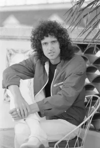 Queen guitarist Brian May seen here relaxing in a roof top garden in New Orleans, USA Queen guitarist Brian May seen here relaxing in a roof top garden in New Orleans, USA