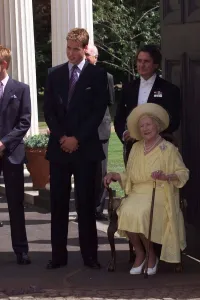 Queen Mother 99th Birthday August 1999 Prince William bends down to talk Queen Mother 99th Birthday August 1999 Prince William bends down to talk