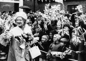 Queen Mother at Sandwich in Kent where she ended her tour of the Cinque Ports with a Queen Mother at Sandwich in Kent where she ended her tour of the Cinque Ports with a