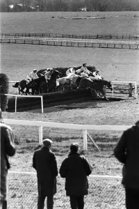 Race-goers watch the runners and riders at Hexham Racecourse. 3rd April 1989 Race-goers watch the runners and riders at Hexham Racecourse. 3rd April 1989