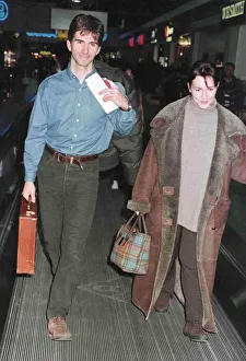 Racing Driver Damon Hill and wife leaving Heathrow for New York on Concorde *** Racing Driver Damon Hill and wife leaving Heathrow for New York on Concorde ***