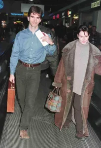 Racing Driver Damon Hill and wife leaving Heathrow for New York on Concorde *** Racing Driver Damon Hill and wife leaving Heathrow for New York on Concorde ***