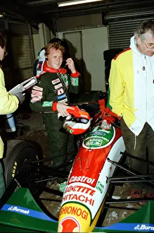 Racing at Silverstone. 3rd March 1993. Johnny Herbert about to get into his Racing at Silverstone. 3rd March 1993. Johnny Herbert about to get into his