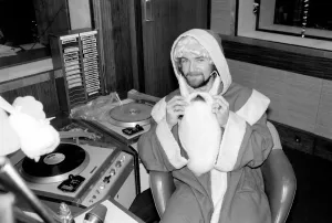 Radio One Disc Jockey Noel Edmonds dressed as Father Christmas on his breakfast show Radio One Disc Jockey Noel Edmonds dressed as Father Christmas on his breakfast show