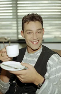 Radio DJ Toby Anstis drinking a cup of tea at The BBC in the Childrens BBC studio Radio DJ Toby Anstis drinking a cup of tea at The BBC in the Childrens BBC studio