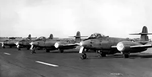 RAF Gloster Meteor jet aircraft at RAF Acklington due to take part in a Battle of Britain RAF Gloster Meteor jet aircraft at RAF Acklington due to take part in a Battle of Britain