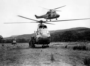 Three RAF Westland Puma helicopters refuel during Operation Sky Warrier at Otterburn Three RAF Westland Puma helicopters refuel during Operation Sky Warrier at Otterburn