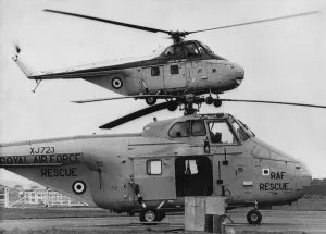 Two RAF Westland Whirlwind helicopters at RAF Boulmer. The aircraft in Two RAF Westland Whirlwind helicopters at RAF Boulmer. The aircraft in