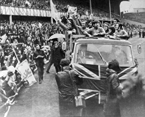 Rangers parade the European Cup at Ibrox Stadium. The victory was marred by fans Rangers parade the European Cup at Ibrox Stadium. The victory was marred by fans