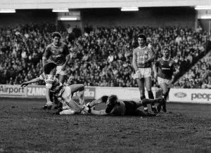 Rangers versus Hamilton Accies January 1987 Rangers goalkeeper Chris Woods saves at Rangers versus Hamilton Accies January 1987 Rangers goalkeeper Chris Woods saves at