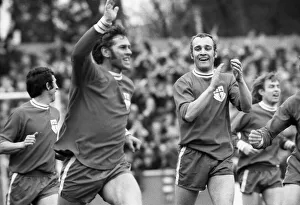 Ray Crawford celebrates after first goal with team mate during FA cup 1971 Ray Crawford celebrates after first goal with team mate during FA cup 1971
