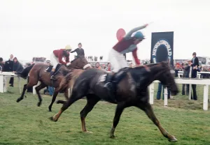 Red Rum and jockey Tommy Stack taste defeat in the 1976 Grand National as Rag Trade Red Rum and jockey Tommy Stack taste defeat in the 1976 Grand National as Rag Trade