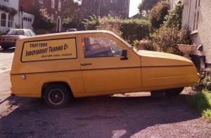 Reliant Robin seen parked in Lexden Colchester with Trotters Independent Trading Company Reliant Robin seen parked in Lexden Colchester with Trotters Independent Trading Company