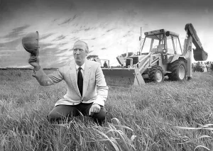 Republic of Ireland manager Jack Charlton launches the building work for the new Republic of Ireland manager Jack Charlton launches the building work for the new