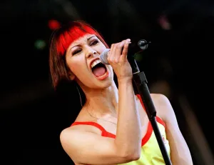 Republica singer Saffron July 1997 singing at T in the Park Festival in Kinross Republica singer Saffron July 1997 singing at T in the Park Festival in Kinross