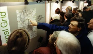 Residents at the Nunthorpe consultation exercise inspect maps showing the proposed route Residents at the Nunthorpe consultation exercise inspect maps showing the proposed route