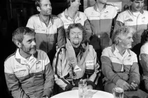 Richard Branson and other members of the crew from The Virgin Atlantic Challenger which Richard Branson and other members of the crew from The Virgin Atlantic Challenger which