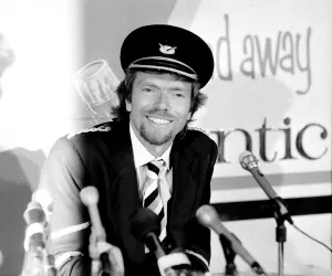 Richard Branson at a press conference before the inaugural flight of his Virgin Atlantic Richard Branson at a press conference before the inaugural flight of his Virgin Atlantic