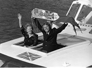 Richard Branson tycoon with Margaret Thatcher on his boat Virgin Atlantic Challenger II Richard Branson tycoon with Margaret Thatcher on his boat Virgin Atlantic Challenger II