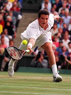 Richard Krajicek stretches for the ball against MaliVai Washington in the mens final at Richard Krajicek stretches for the ball against MaliVai Washington in the mens final at