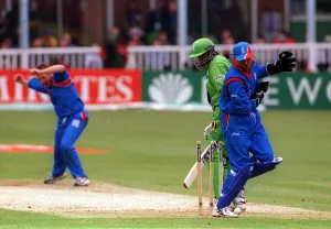 Robert Croft England May 1999 celebrates after Aplesh Vadher is bowled with Alec Robert Croft England May 1999 celebrates after Aplesh Vadher is bowled with Alec