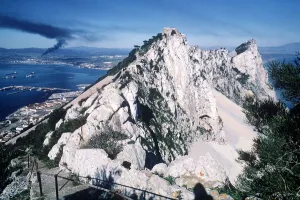 The Rock Of Gibraltar the view looking north along the top with Spain in distance The Rock Of Gibraltar the view looking north along the top with Spain in distance