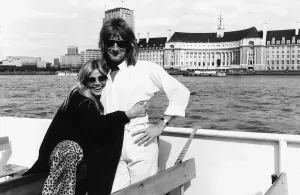 Rod Stewart singer with girlfriend Brit Ekland pose for a photograph during a boat trip Rod Stewart singer with girlfriend Brit Ekland pose for a photograph during a boat trip
