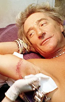 Rod Stewart watches finishing touches to thistle tattoo 21st June 1999 in Rod Stewart watches finishing touches to thistle tattoo 21st June 1999 in