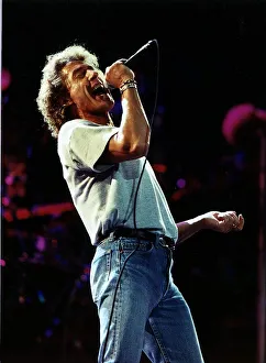 Roger Daltrey Singer from the rock group The Who singing on stage July 1989 Roger Daltrey Singer from the rock group The Who singing on stage July 1989